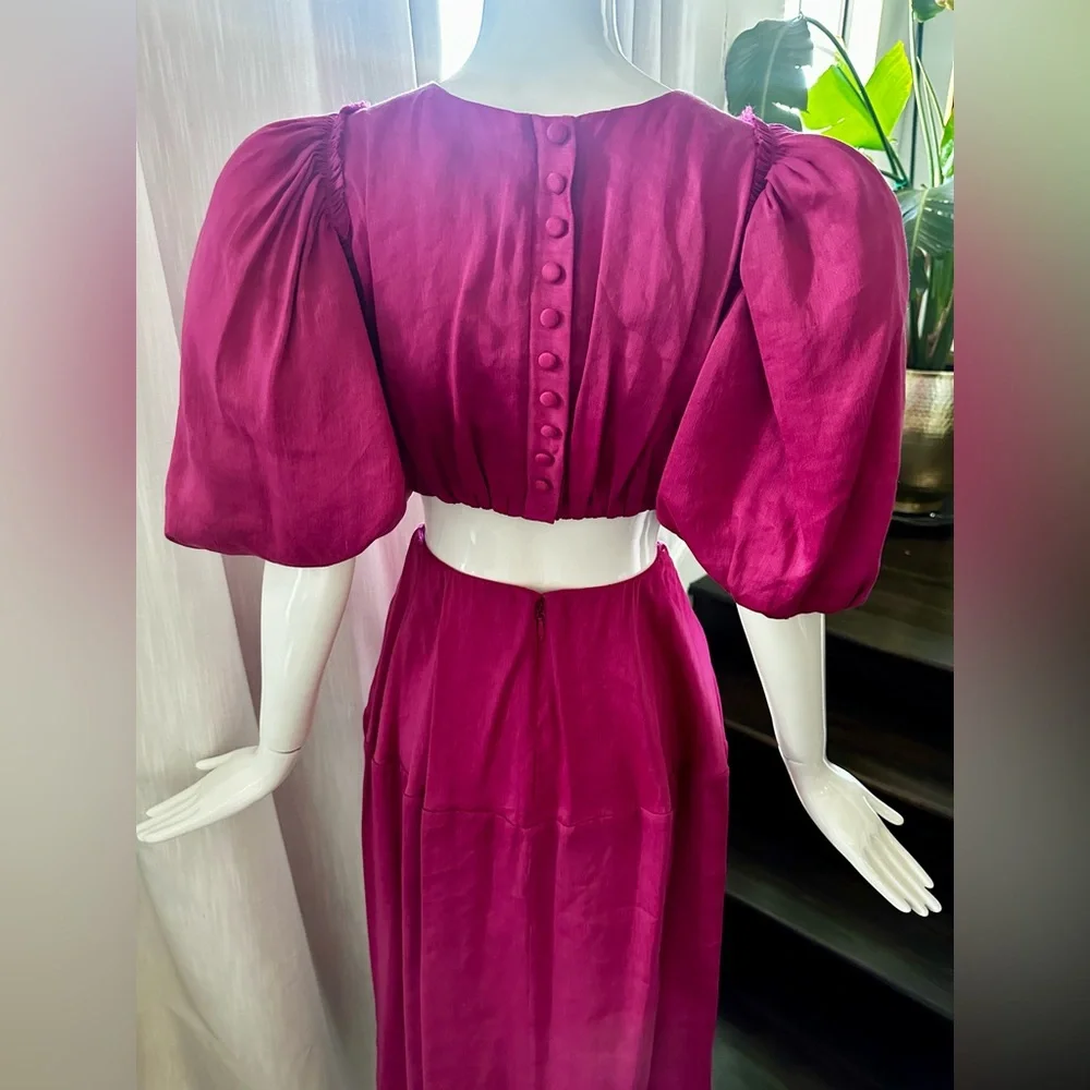Aje Vanades Pink Cut Out Puff Sleeve Midi Dress 🩷 - Picture 4 of 11